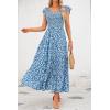 imagePRETTYGARDEN Womens Summer Flowy Maxi Dress Casual Cap Sleeve V Neck Smocked Beach SundressPrint Blue