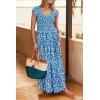 imagePRETTYGARDEN Womens Summer Flowy Maxi Dress Casual Cap Sleeve V Neck Smocked Beach SundressPrint Blue
