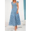 imagePRETTYGARDEN Womens Summer Flowy Maxi Dress Casual Cap Sleeve V Neck Smocked Beach SundressPrint Blue