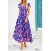 imagePRETTYGARDEN Womens Summer Flowy Maxi Dress Casual Cap Sleeve V Neck Smocked Beach SundressPrint Pink Purple