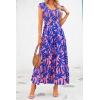 imagePRETTYGARDEN Womens Summer Flowy Maxi Dress Casual Cap Sleeve V Neck Smocked Beach SundressPrint Pink Purple
