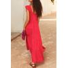imagePRETTYGARDEN Womens Summer Flowy Maxi Dress Casual Cap Sleeve V Neck Smocked Beach SundressPrint Red