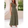 imagePRETTYGARDEN Womens Summer Flowy Maxi Dress Casual Cap Sleeve V Neck Smocked Beach SundressSolid Army Green