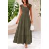 imagePRETTYGARDEN Womens Summer Flowy Maxi Dress Casual Cap Sleeve V Neck Smocked Beach SundressSolid Army Green