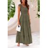 imagePRETTYGARDEN Womens Summer Flowy Maxi Dress Casual Cap Sleeve V Neck Smocked Beach SundressSolid Army Green
