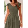 imagePRETTYGARDEN Womens Summer Flowy Maxi Dress Casual Cap Sleeve V Neck Smocked Beach SundressSolid Army Green