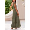 imagePRETTYGARDEN Womens Summer Flowy Maxi Dress Casual Cap Sleeve V Neck Smocked Beach SundressSolid Army Green