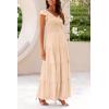 imagePRETTYGARDEN Womens Summer Flowy Maxi Dress Casual Cap Sleeve V Neck Smocked Beach SundressSolid Beige