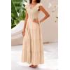 imagePRETTYGARDEN Womens Summer Flowy Maxi Dress Casual Cap Sleeve V Neck Smocked Beach SundressSolid Beige