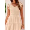 imagePRETTYGARDEN Womens Summer Flowy Maxi Dress Casual Cap Sleeve V Neck Smocked Beach SundressSolid Beige