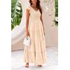 imagePRETTYGARDEN Womens Summer Flowy Maxi Dress Casual Cap Sleeve V Neck Smocked Beach SundressSolid Beige