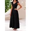 imagePRETTYGARDEN Womens Summer Flowy Maxi Dress Casual Cap Sleeve V Neck Smocked Beach SundressSolid Black