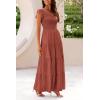 imagePRETTYGARDEN Womens Summer Flowy Maxi Dress Casual Cap Sleeve V Neck Smocked Beach SundressSolid Brick Red