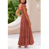 imagePRETTYGARDEN Womens Summer Flowy Maxi Dress Casual Cap Sleeve V Neck Smocked Beach SundressSolid Brick Red