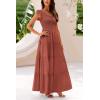 imagePRETTYGARDEN Womens Summer Flowy Maxi Dress Casual Cap Sleeve V Neck Smocked Beach SundressSolid Brick Red