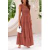 imagePRETTYGARDEN Womens Summer Flowy Maxi Dress Casual Cap Sleeve V Neck Smocked Beach SundressSolid Brick Red