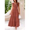 imagePRETTYGARDEN Womens Summer Flowy Maxi Dress Casual Cap Sleeve V Neck Smocked Beach SundressSolid Brick Red