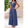 imagePRETTYGARDEN Womens Summer Flowy Maxi Dress Casual Cap Sleeve V Neck Smocked Beach SundressSolid Grey Blue