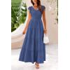 imagePRETTYGARDEN Womens Summer Flowy Maxi Dress Casual Cap Sleeve V Neck Smocked Beach SundressSolid Grey Blue