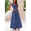 imagePRETTYGARDEN Womens Summer Flowy Maxi Dress Casual Cap Sleeve V Neck Smocked Beach SundressSolid Grey Blue