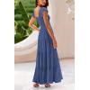 imagePRETTYGARDEN Womens Summer Flowy Maxi Dress Casual Cap Sleeve V Neck Smocked Beach SundressSolid Grey Blue