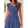 imagePRETTYGARDEN Womens Summer Flowy Maxi Dress Casual Cap Sleeve V Neck Smocked Beach SundressSolid Grey Blue