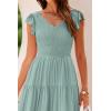 imagePRETTYGARDEN Womens Summer Flowy Maxi Dress Casual Cap Sleeve V Neck Smocked Beach SundressSolid Grey Green