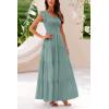 imagePRETTYGARDEN Womens Summer Flowy Maxi Dress Casual Cap Sleeve V Neck Smocked Beach SundressSolid Grey Green