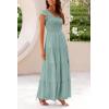 imagePRETTYGARDEN Womens Summer Flowy Maxi Dress Casual Cap Sleeve V Neck Smocked Beach SundressSolid Grey Green