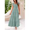 imagePRETTYGARDEN Womens Summer Flowy Maxi Dress Casual Cap Sleeve V Neck Smocked Beach SundressSolid Grey Green