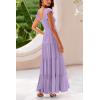 imagePRETTYGARDEN Womens Summer Flowy Maxi Dress Casual Cap Sleeve V Neck Smocked Beach SundressSolid Grey Purple