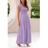 imagePRETTYGARDEN Womens Summer Flowy Maxi Dress Casual Cap Sleeve V Neck Smocked Beach SundressSolid Grey Purple