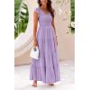imagePRETTYGARDEN Womens Summer Flowy Maxi Dress Casual Cap Sleeve V Neck Smocked Beach SundressSolid Grey Purple
