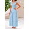 imagePRETTYGARDEN Womens Summer Flowy Maxi Dress Casual Cap Sleeve V Neck Smocked Beach SundressSolid Light Blue