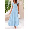 imagePRETTYGARDEN Womens Summer Flowy Maxi Dress Casual Cap Sleeve V Neck Smocked Beach SundressSolid Light Blue