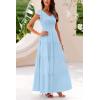 imagePRETTYGARDEN Womens Summer Flowy Maxi Dress Casual Cap Sleeve V Neck Smocked Beach SundressSolid Light Blue
