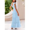 imagePRETTYGARDEN Womens Summer Flowy Maxi Dress Casual Cap Sleeve V Neck Smocked Beach SundressSolid Light Blue