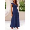 imagePRETTYGARDEN Womens Summer Flowy Maxi Dress Casual Cap Sleeve V Neck Smocked Beach SundressSolid Navy