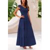 imagePRETTYGARDEN Womens Summer Flowy Maxi Dress Casual Cap Sleeve V Neck Smocked Beach SundressSolid Navy