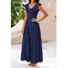 imagePRETTYGARDEN Womens Summer Flowy Maxi Dress Casual Cap Sleeve V Neck Smocked Beach SundressSolid Navy