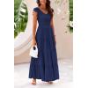 imagePRETTYGARDEN Womens Summer Flowy Maxi Dress Casual Cap Sleeve V Neck Smocked Beach SundressSolid Navy