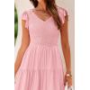 imagePRETTYGARDEN Womens Summer Flowy Maxi Dress Casual Cap Sleeve V Neck Smocked Beach SundressSolid Pink