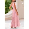 imagePRETTYGARDEN Womens Summer Flowy Maxi Dress Casual Cap Sleeve V Neck Smocked Beach SundressSolid Pink