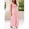 imagePRETTYGARDEN Womens Summer Flowy Maxi Dress Casual Cap Sleeve V Neck Smocked Beach SundressSolid Pink