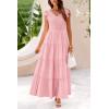 imagePRETTYGARDEN Womens Summer Flowy Maxi Dress Casual Cap Sleeve V Neck Smocked Beach SundressSolid Pink