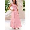 imagePRETTYGARDEN Womens Summer Flowy Maxi Dress Casual Cap Sleeve V Neck Smocked Beach SundressSolid Pink