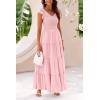 imagePRETTYGARDEN Womens Summer Flowy Maxi Dress Casual Cap Sleeve V Neck Smocked Beach SundressSolid Pink