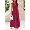imagePRETTYGARDEN Womens Summer Flowy Maxi Dress Casual Cap Sleeve V Neck Smocked Beach SundressSolid Wine Red
