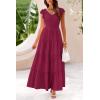 imagePRETTYGARDEN Womens Summer Flowy Maxi Dress Casual Cap Sleeve V Neck Smocked Beach SundressSolid Wine Red