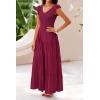 imagePRETTYGARDEN Womens Summer Flowy Maxi Dress Casual Cap Sleeve V Neck Smocked Beach SundressSolid Wine Red